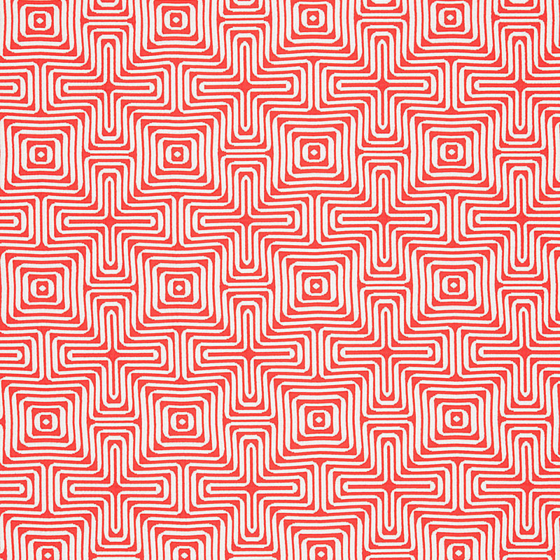 Amazing Maze Indoor Outdoor fabric in coral color - pattern number 65324 - by Schumacher in the Trina Turk collection