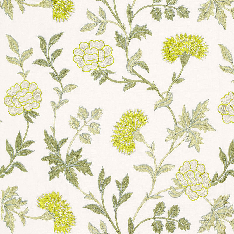 Sheridan Embroidery fabric in chartreuse color - pattern number 65661 - by Schumacher in the Chroma collection