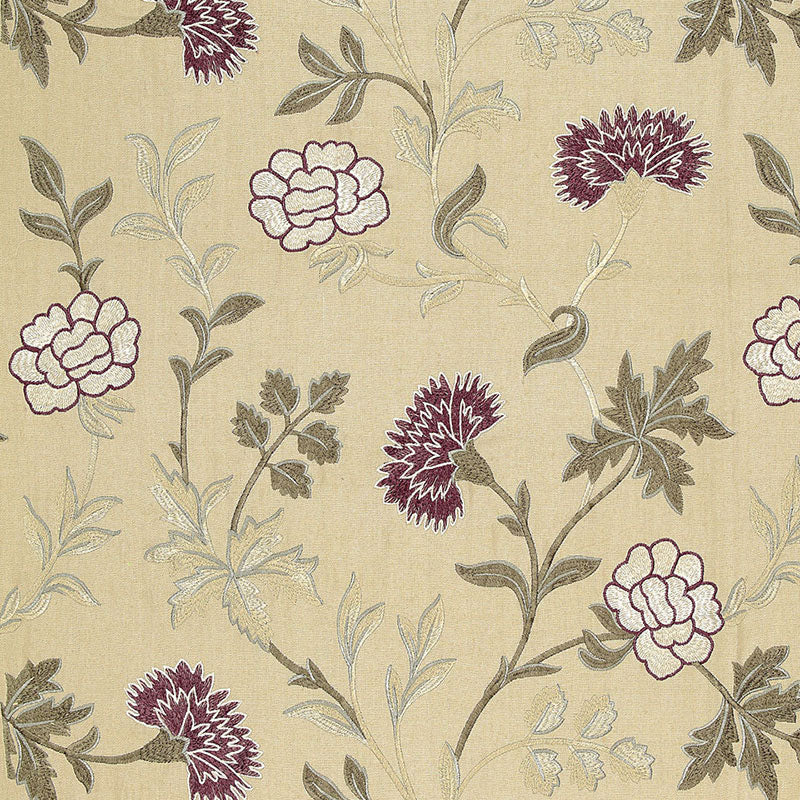 Sheridan Embroidery fabric in mulberry color - pattern number 65664 - by Schumacher in the Chroma collection