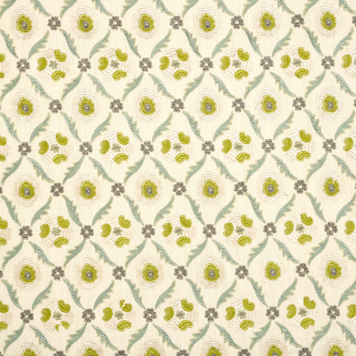 Claremont Embroidery fabric in chartreuse color - pattern number 65741 - by Schumacher in the Chroma collection