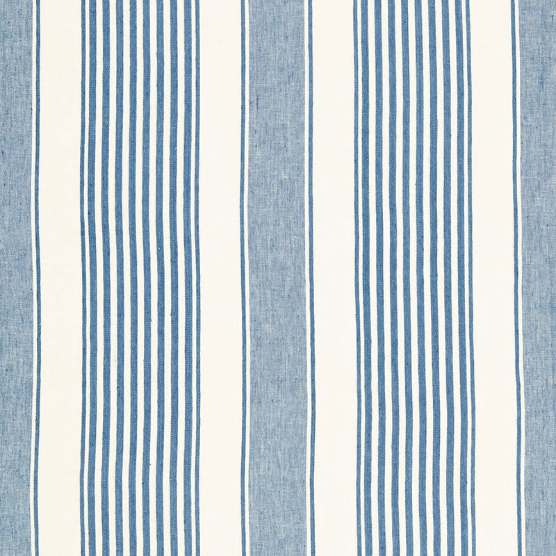 Summerville Linen Stripe fabric in ocean color - pattern number 66090 - by Schumacher in the Sea Island Stripe collection
