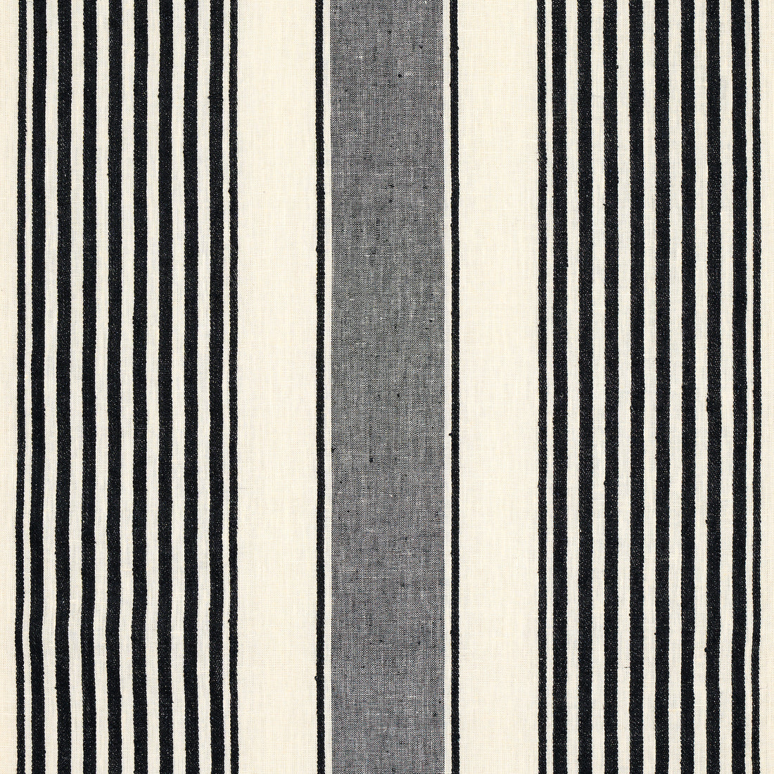 Summerville Linen Stripe fabric in black color - pattern number 66096 - by Schumacher in the Stripes Revisits collection