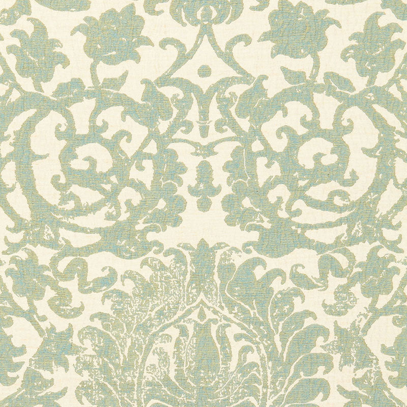 Arezzo Linen Damask fabric in aquamarine color - pattern number 66360 - by Schumacher in the Palazzo collection