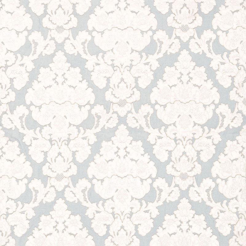 Montalcino Applique Damask fabric in robins egg color - pattern number 66591 - by Schumacher in the Palazzo collection