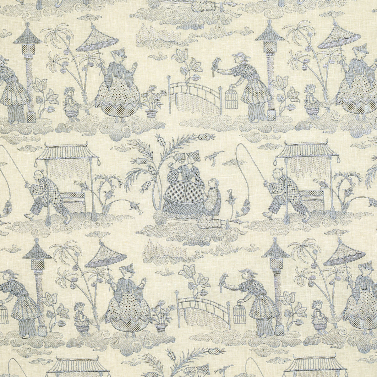 Bassano Embroidered Toile fabric in delft color - pattern number 66600 - by Schumacher in the Palazzo collection