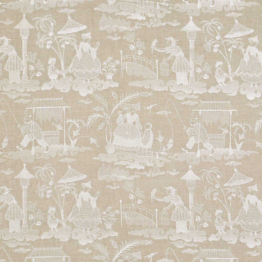Bassano Embroidered Toile fabric in linen color - pattern number 66601 - by Schumacher in the Palazzo collection