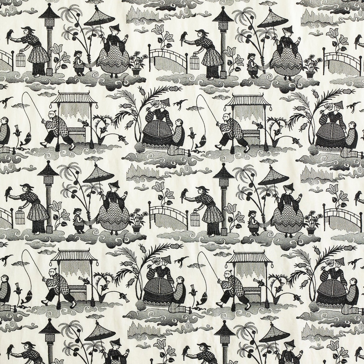 Bassano Embroidered Toile fabric in black color - pattern number 66602 - by Schumacher in the Perennial Favorites collection