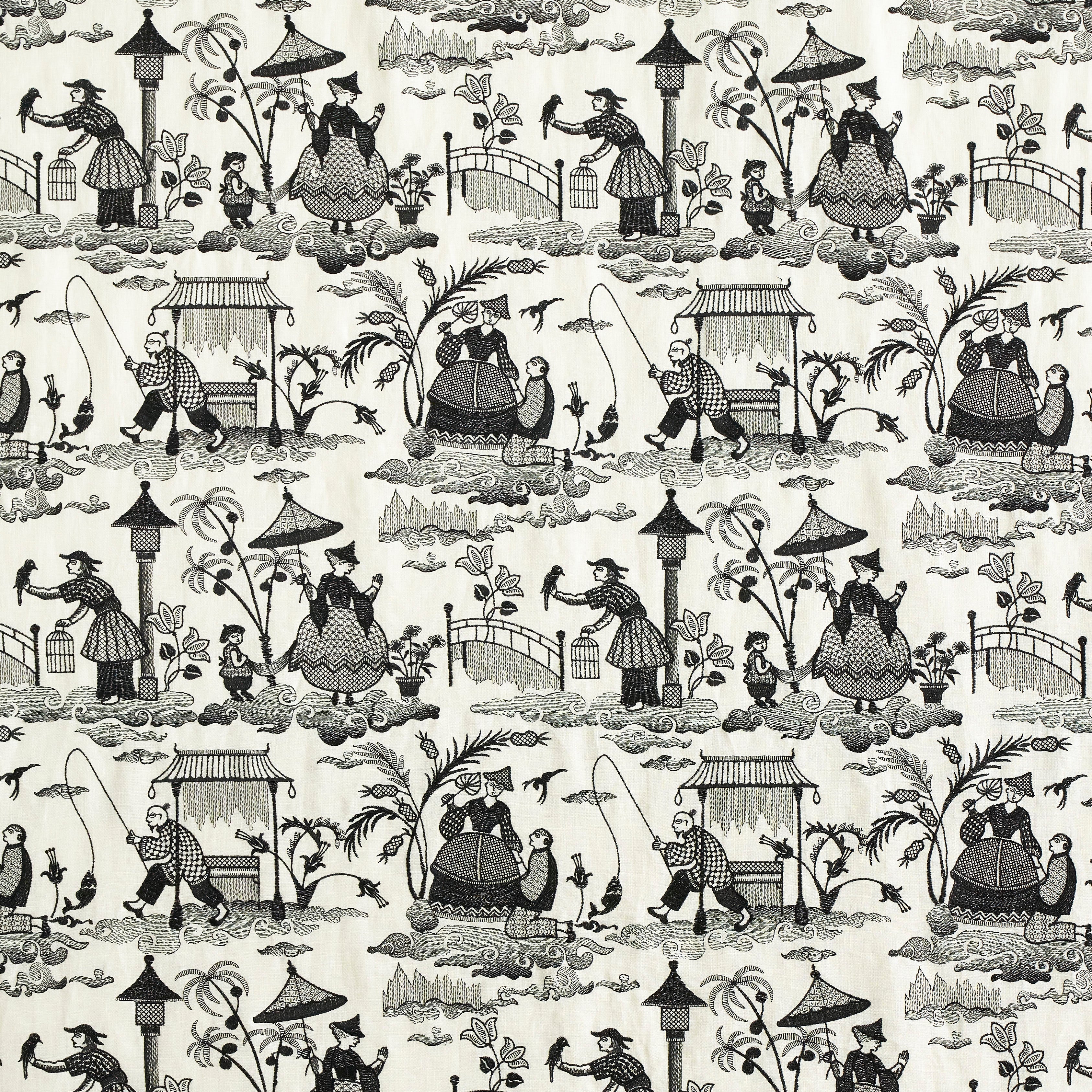Bassano Embroidered Toile fabric in black color - pattern number 66602 - by Schumacher in the Perennial Favorites collection