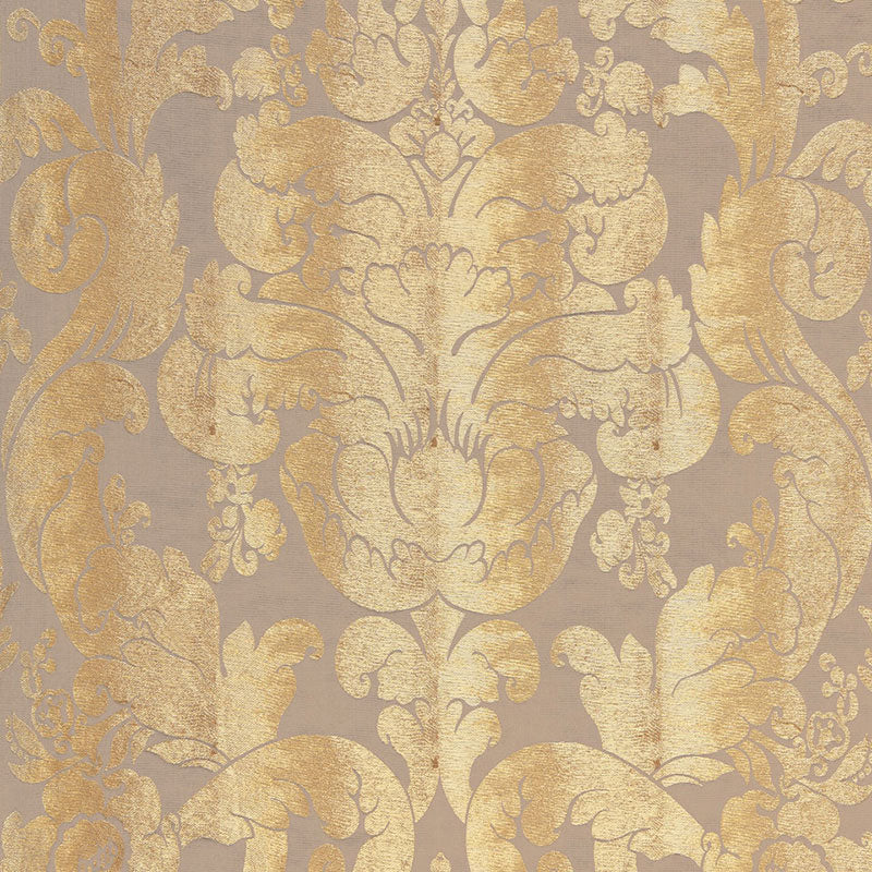 Zelda Damask fabric in gilt color - pattern number 66841 - by Schumacher in the Palazzo collection