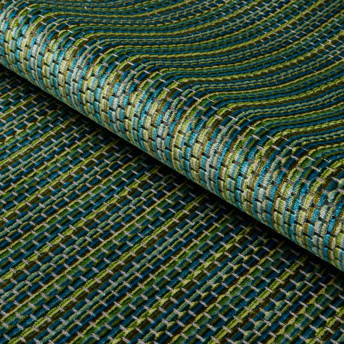 Downtown Velvet fabric in peacock color - pattern number 66917 - by Schumacher in the Cut &amp; Patterned Velvets collection