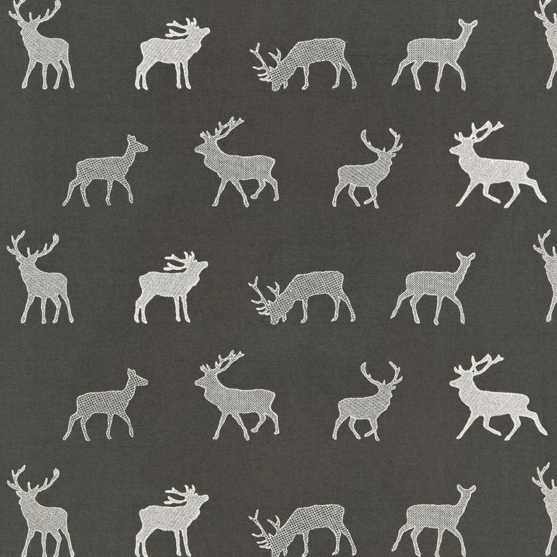 Caribou Embroidery fabric in charcoal color - pattern number 67160 - by Schumacher in the Luxe Lodge collection