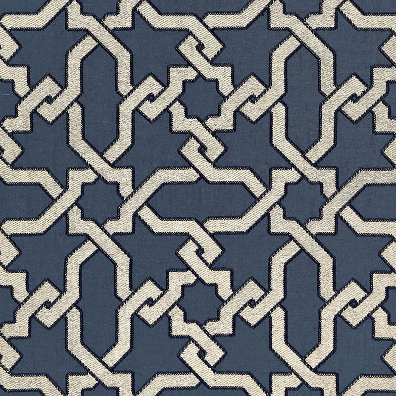 Cordoba Embroidery fabric in indigo color - pattern number 67570 - by Schumacher in the Au Naturel collection