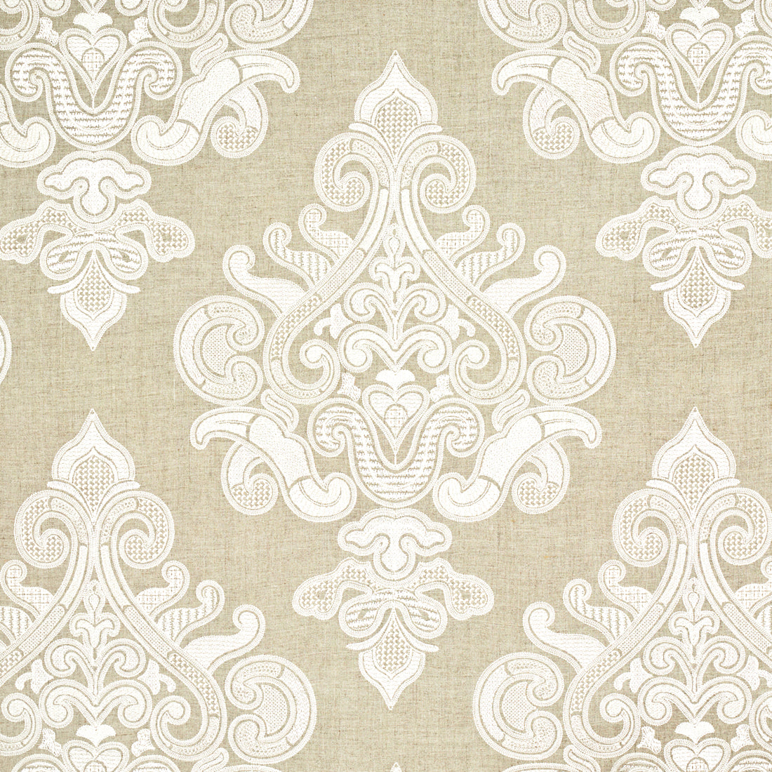 Angkor Embroidery fabric in linen color - pattern number 67581 - by Schumacher in the Au Naturel collection