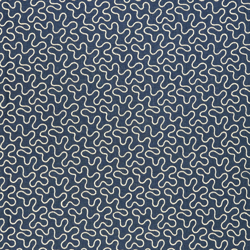 Meander Embroidery fabric in indigo color - pattern number 67600 - by Schumacher in the Au Naturel 2 collection
