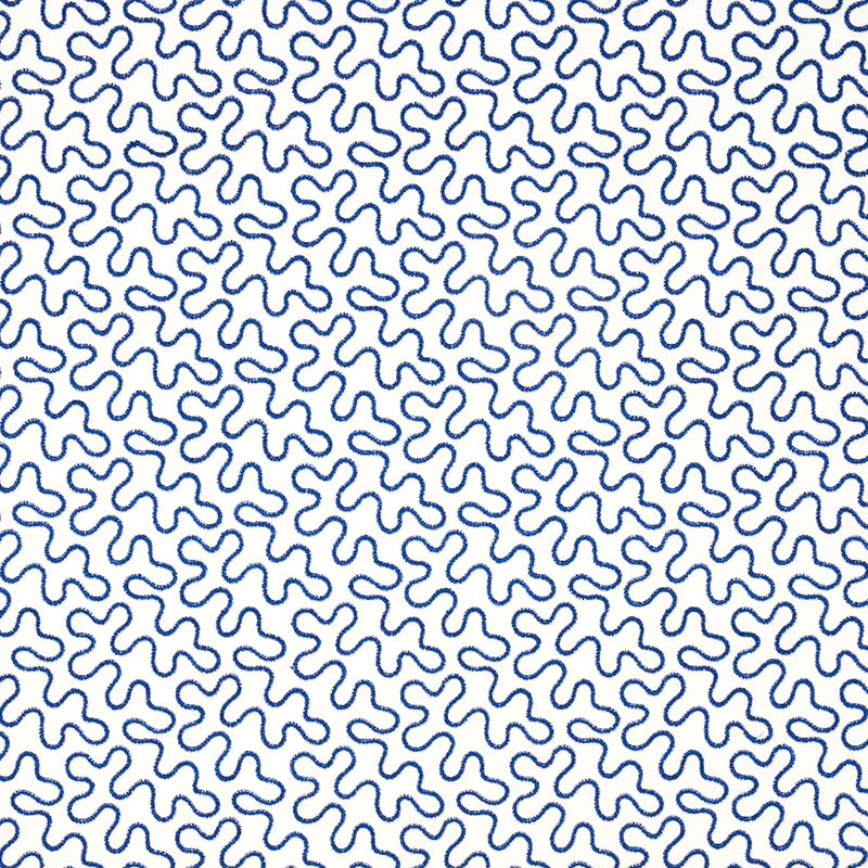 Meander Embroidery fabric in blue on ivory color - pattern number 67603 - by Schumacher in the Happy Together collection