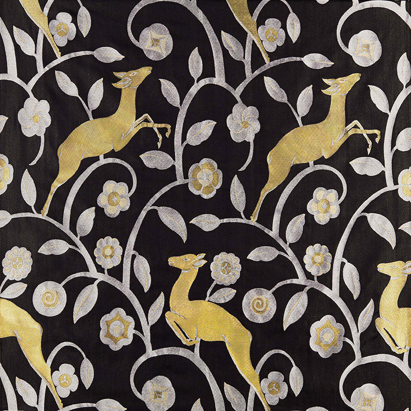 Les Gazelles Au Bois fabric in noir color - pattern number 68910 - by Schumacher in the 125th Anniversary collection