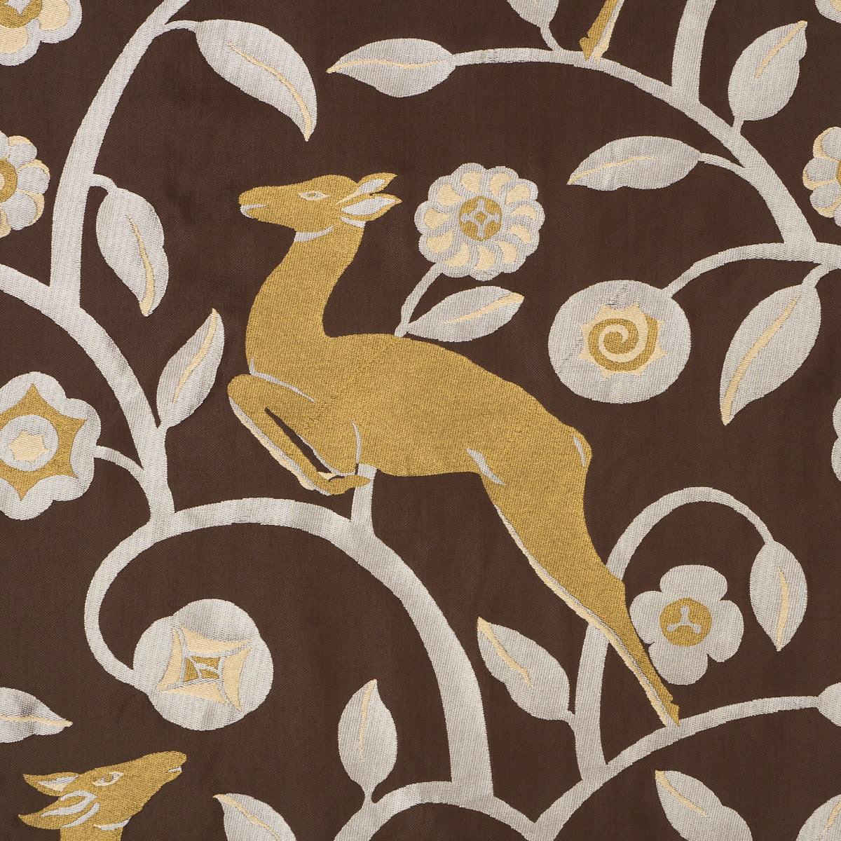 Les Gazelles Au Bois fabric in chocolate color - pattern number 68912 - by Schumacher in the Rhythm In Motion collection