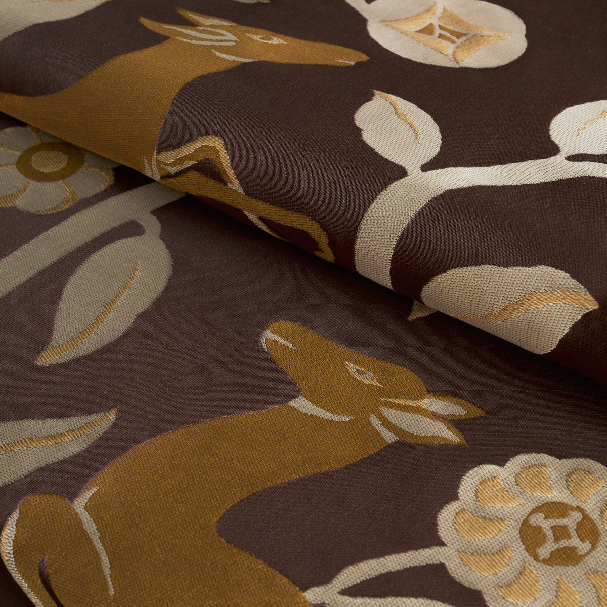 Les Gazelles Au Bois fabric in chocolate color - pattern number 68912 - by Schumacher in the Rhythm In Motion collection