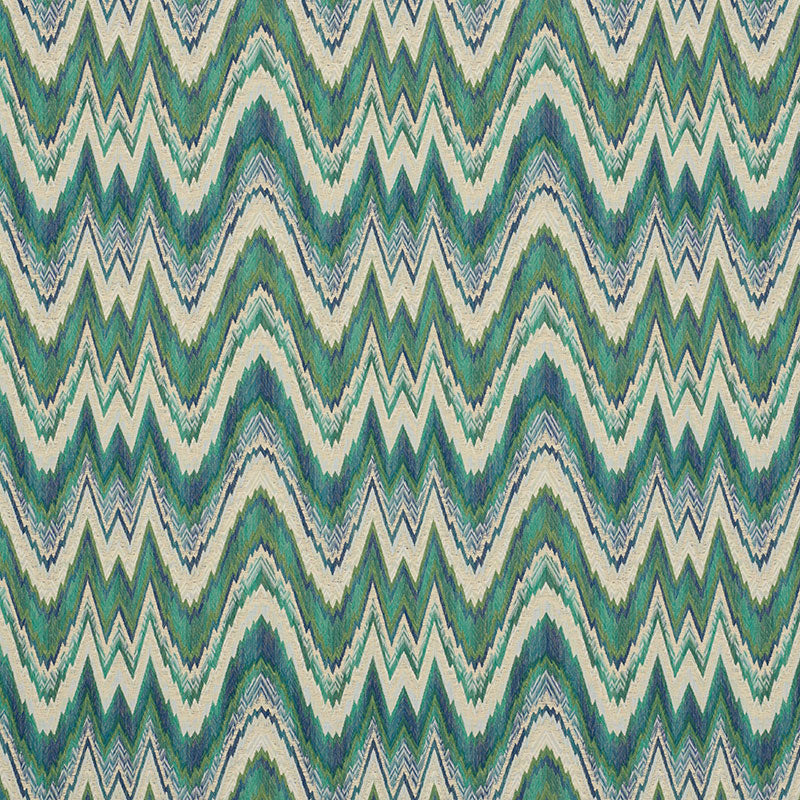 Valkyrie Flame Stitch fabric in emerald and peacock color - pattern number 68942 - by Schumacher in the 125th Anniversary collection