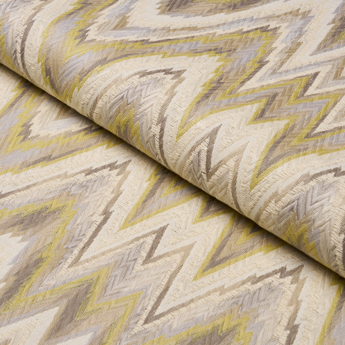 Valkyrie Flame Stitch fabric in lemon sage color - pattern number 68944 - by Schumacher in the Atelier Paris collection