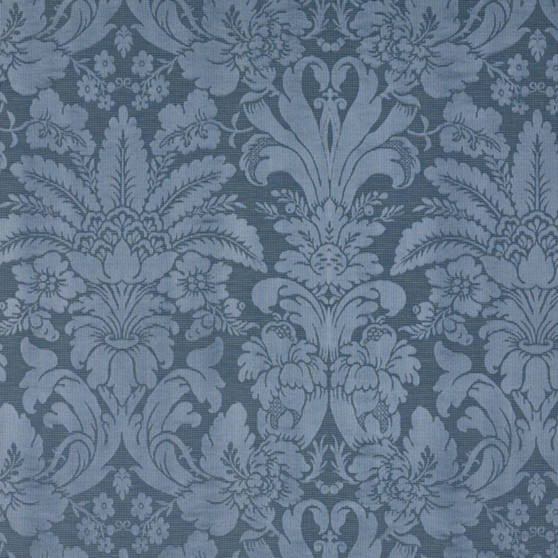 Colette Linen Silk Damask fabric in indigo color - pattern number 69142 - by Schumacher in the Country Chic collection