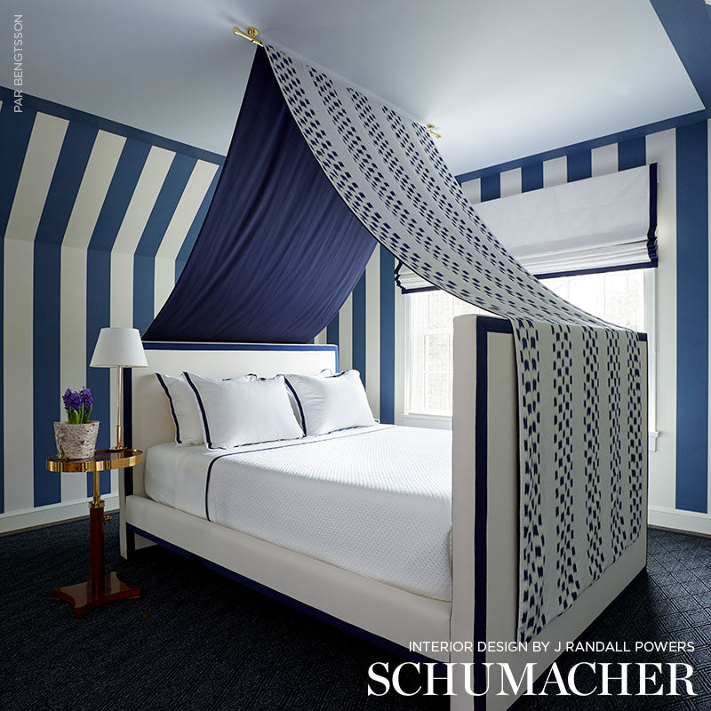 Izmir Ikat Stripe fabric in Indigo color - pattern number 69471 - by Schumacher in the Ikat Collection collection