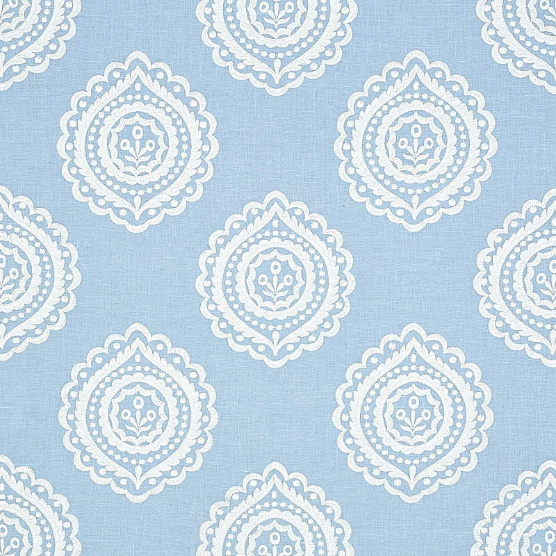 Olana Linen Embroidery fabric in sky color - pattern number 70207 - by Schumacher in the Rhapsody In Blue collection