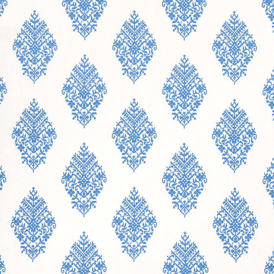 Zinda Embroidery fabric in blue on ivory color - pattern number 70225 - by Schumacher in the Bohemia collection