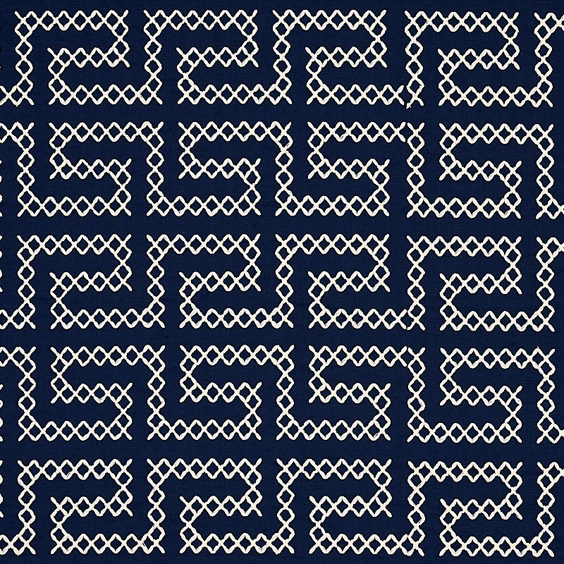 A Maze Embroidery fabric in navy color - pattern number 70233 - by Schumacher in the Contemporary Embroideries collection