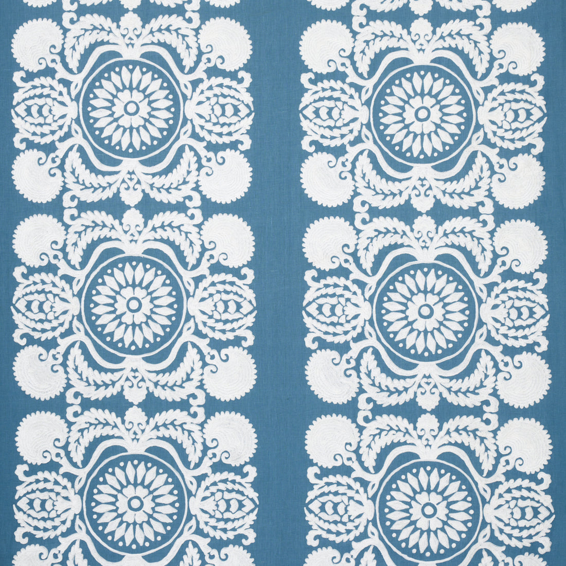 Castanet Embroidery fabric in chambray color - pattern number 70262 - by Schumacher in the Bohemia collection