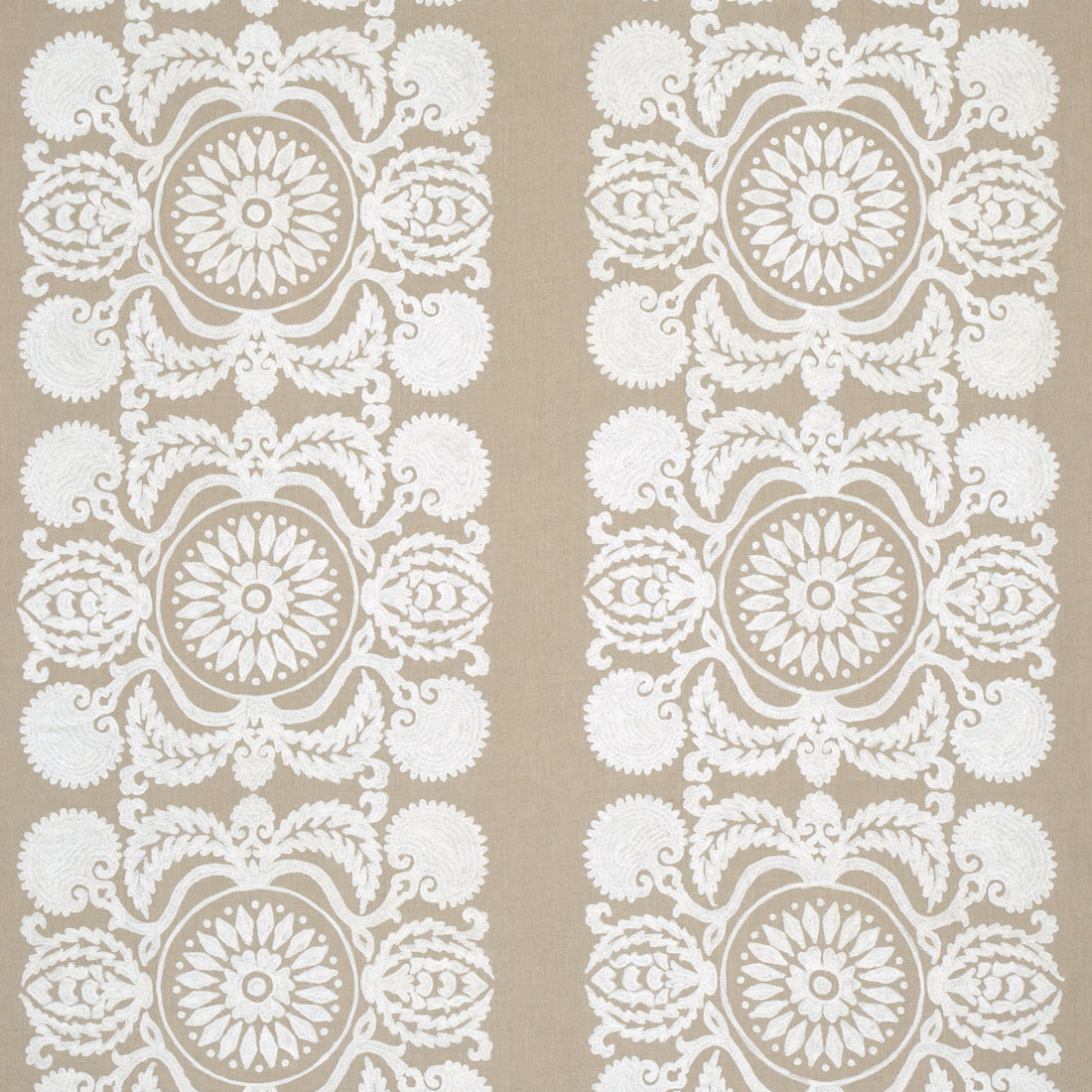 Castanet Embroidery fabric in natural color - pattern number 70264 - by Schumacher in the Bohemia collection