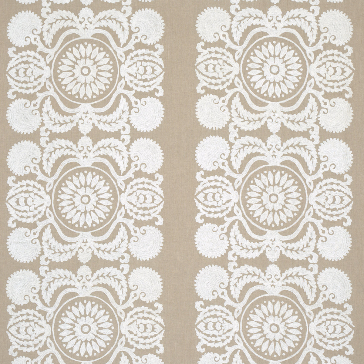 Castanet Embroidery fabric in natural color - pattern number 70264 - by Schumacher in the Bohemia collection