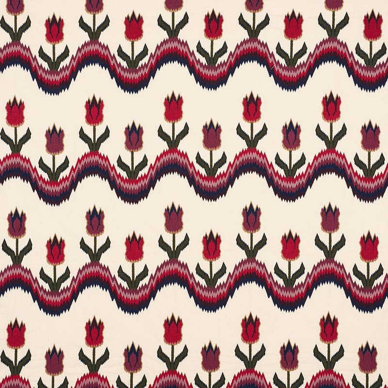 Tulip Flamestitch Embroidery fabric in jewel color - pattern number 70270 - by Schumacher in the Contemporary Embroideries collection