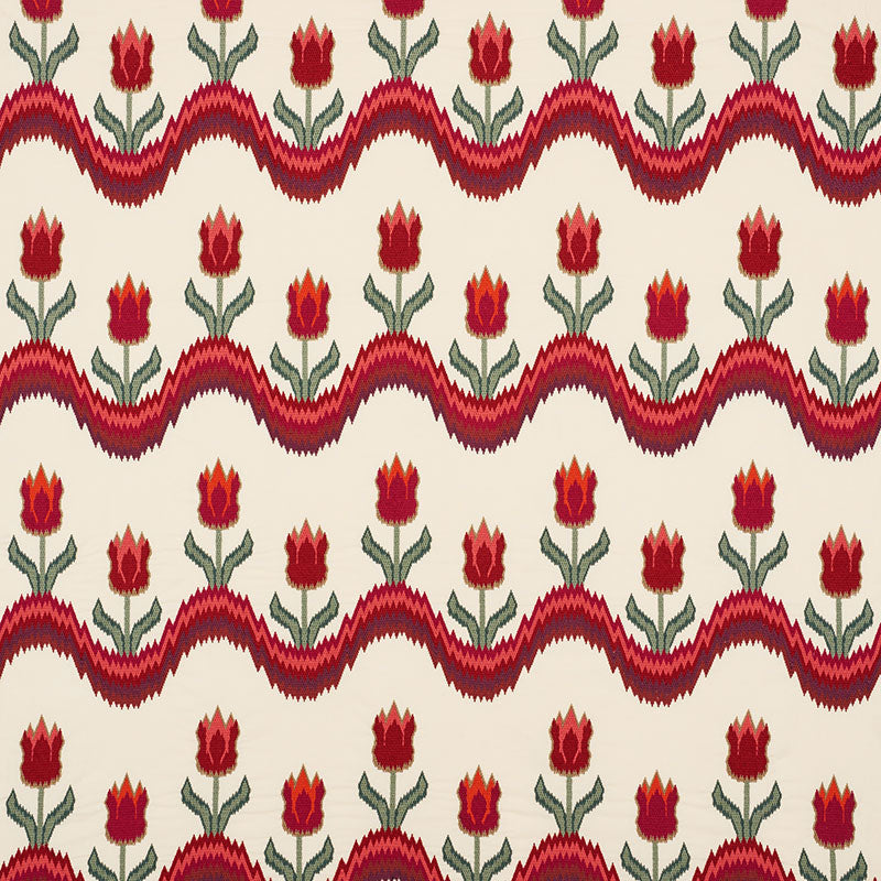 Tulip Flamestitch Embroidery fabric in vermilion color - pattern number 70271 - by Schumacher in the Contemporary Embroideries collection