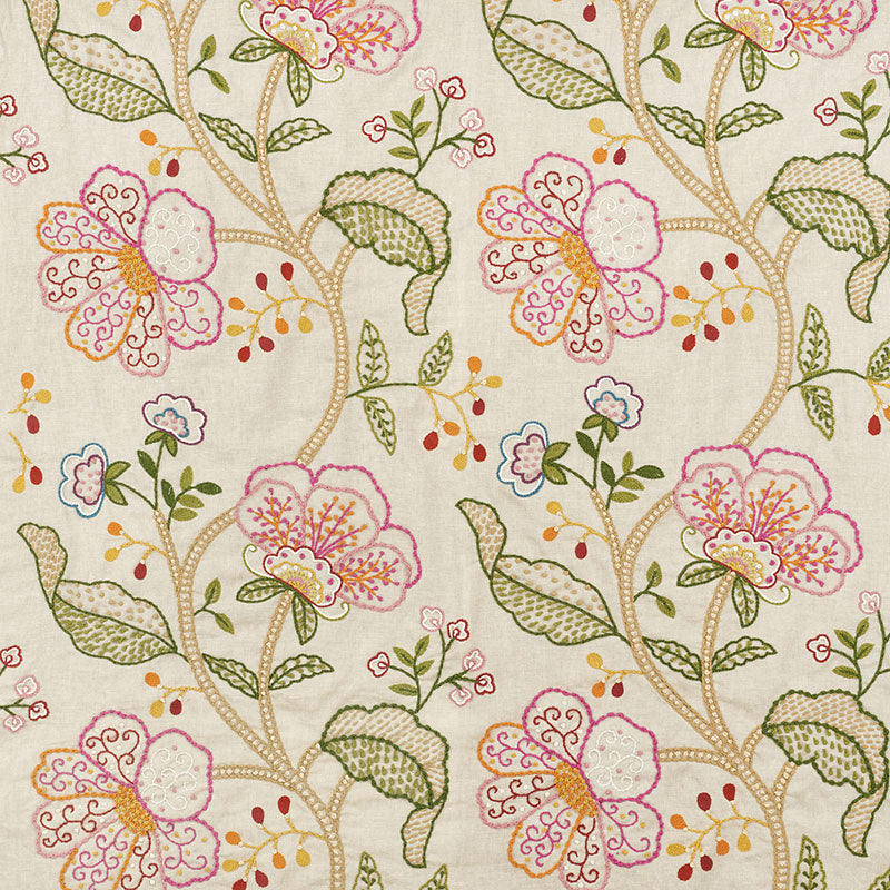 Full Bloom Embroidery fabric in multi color - pattern number 70810 - by Schumacher in the Contemporary Embroideries collection