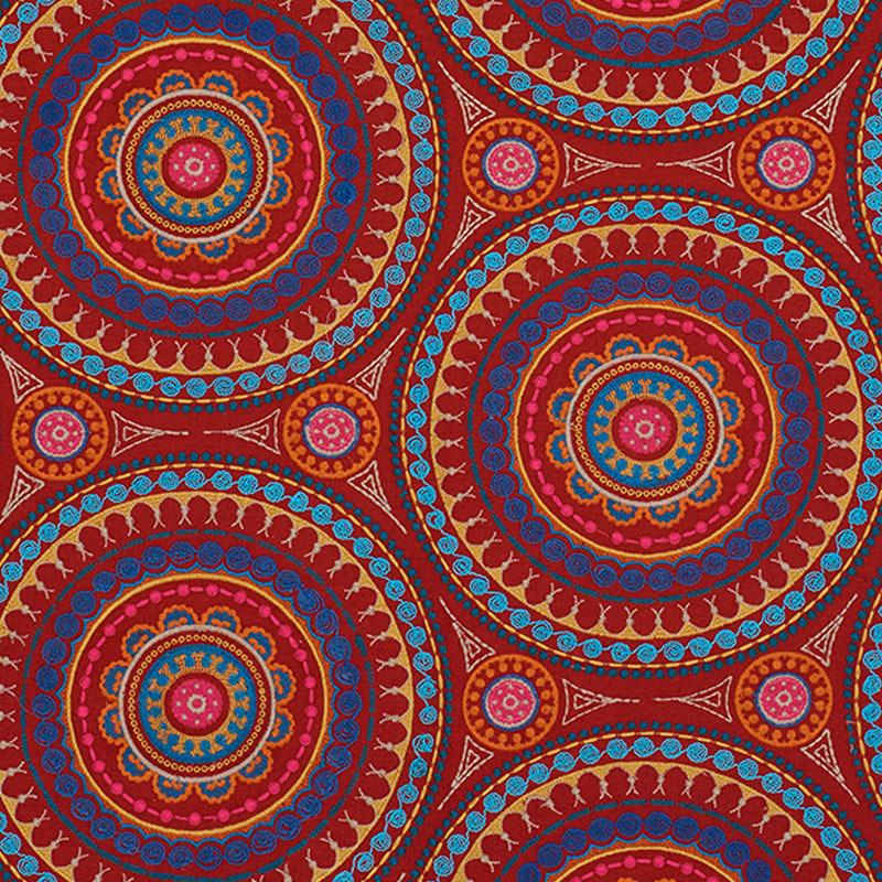 Idris Embroidery fabric in red and multi color - pattern number 71951 - by Schumacher in the Caravanne collection