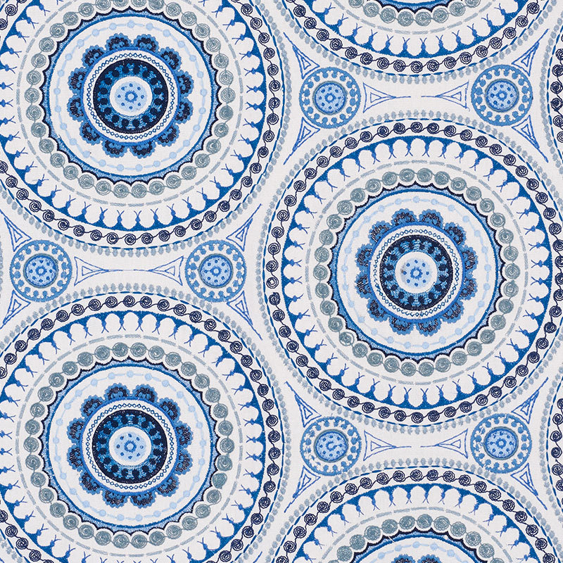Idris Embroidery fabric in blues color - pattern number 71952 - by Schumacher in the Caravanne collection