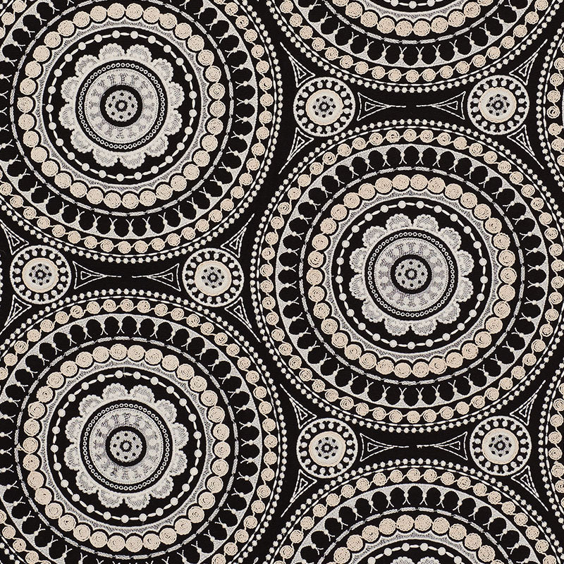 Idris Embroidery fabric in black and ivory color - pattern number 71953 - by Schumacher in the Caravanne collection