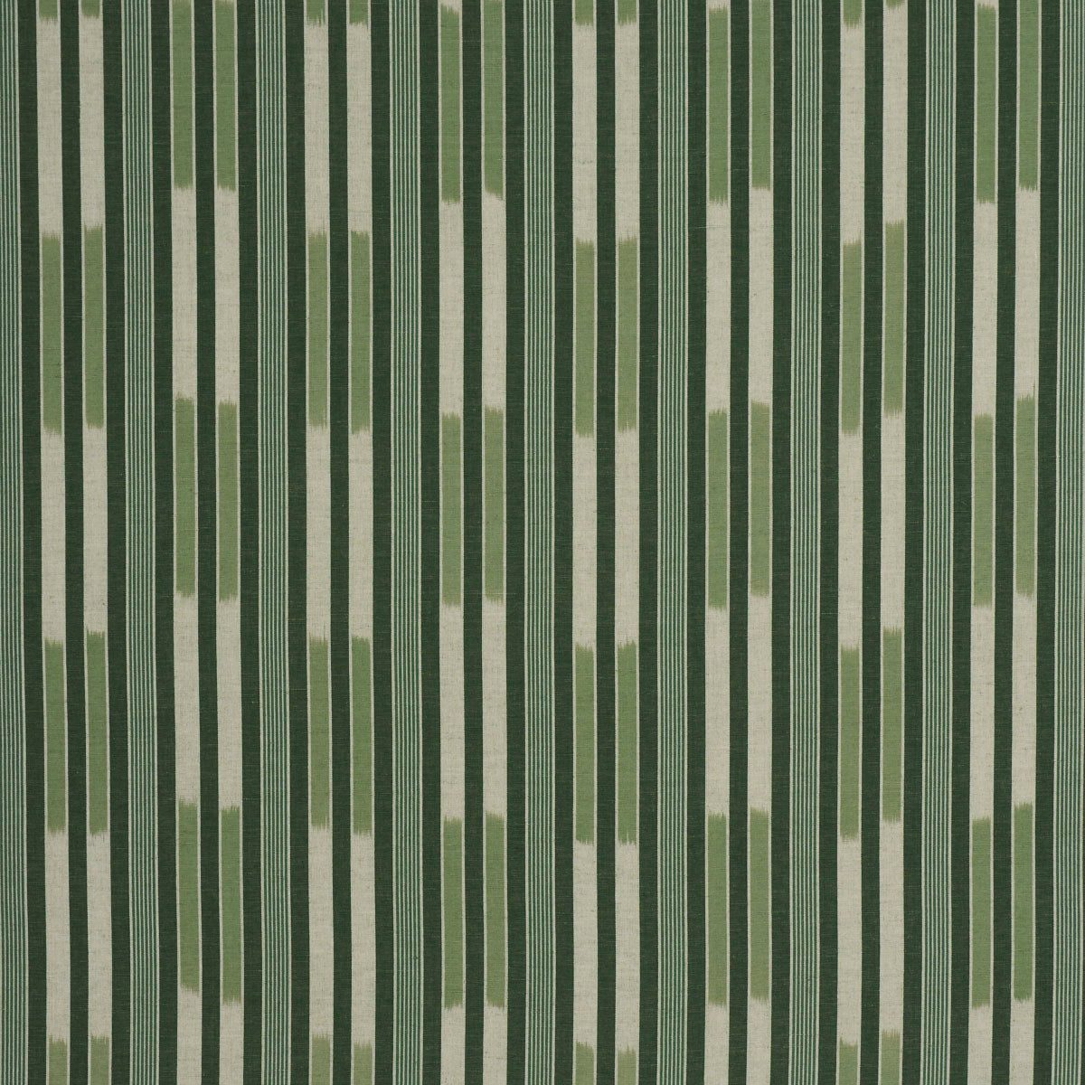 Cusco Ikat fabric in green color - pattern number 71973 - by Schumacher in the True Stripes collection