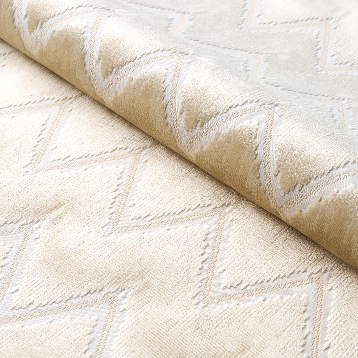 Chevron Velvet fabric in champagne color - pattern number 72844 - by Schumacher in the Cut &amp; Patterned Velvets collection