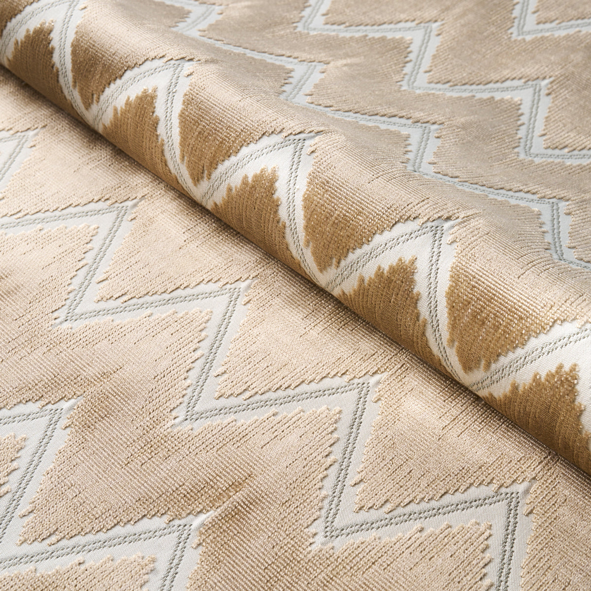 Chevron Velvet fabric in gold color - pattern number 72845 - by Schumacher in the Cut &amp; Patterned Velvets collection