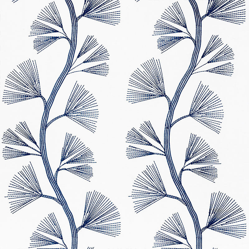 Ginkgo Embroidery fabric in marine color - pattern number 73081 - by Schumacher in the Orient Express collection