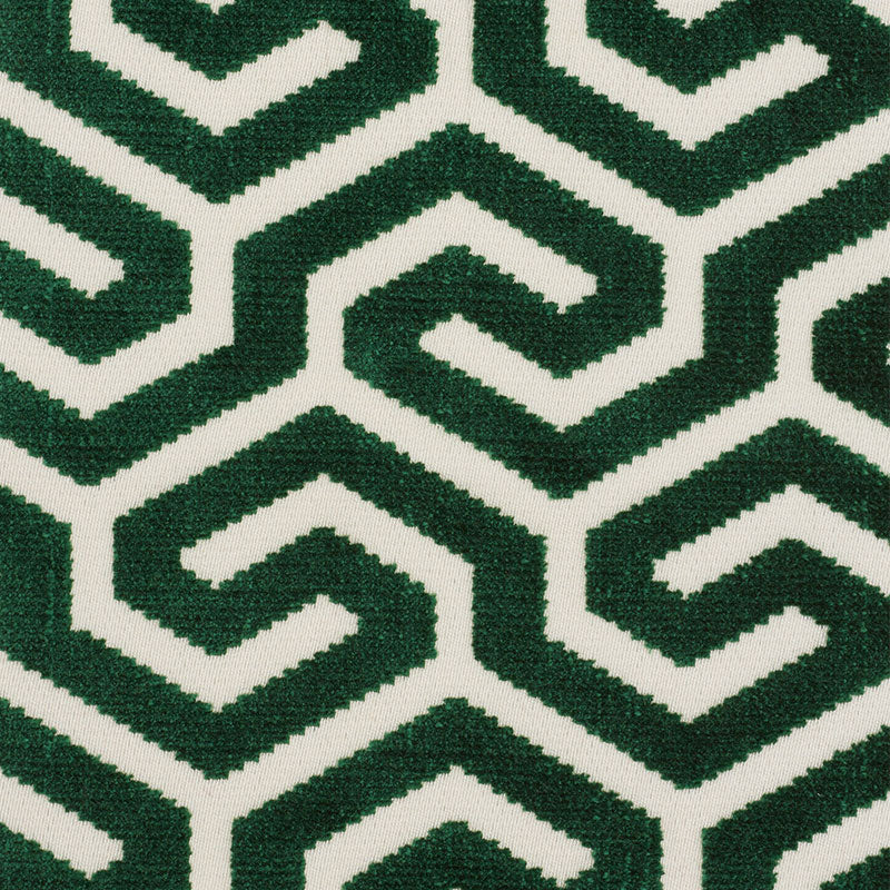Ming Fret Velvet fabric in emerald color - pattern number 73103 - by Schumacher in the Cut &amp; Patterned Velvets collection