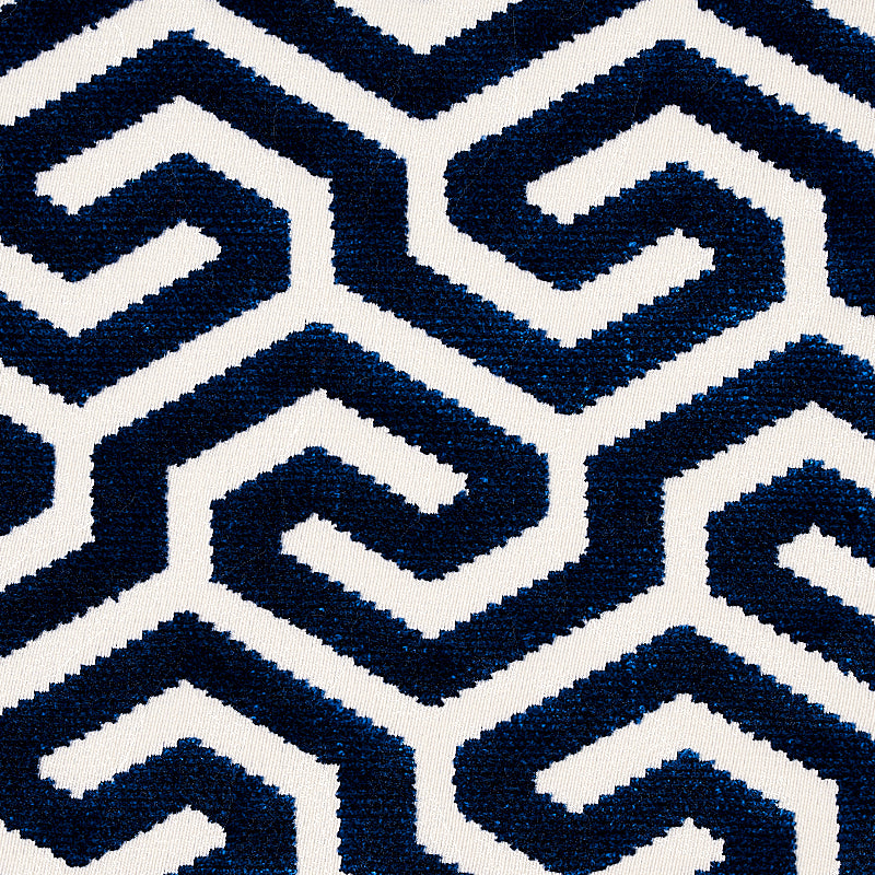 Ming Fret Velvet fabric in navy color - pattern number 73106 - by Schumacher in the Cut &amp; Patterned Velvets collection