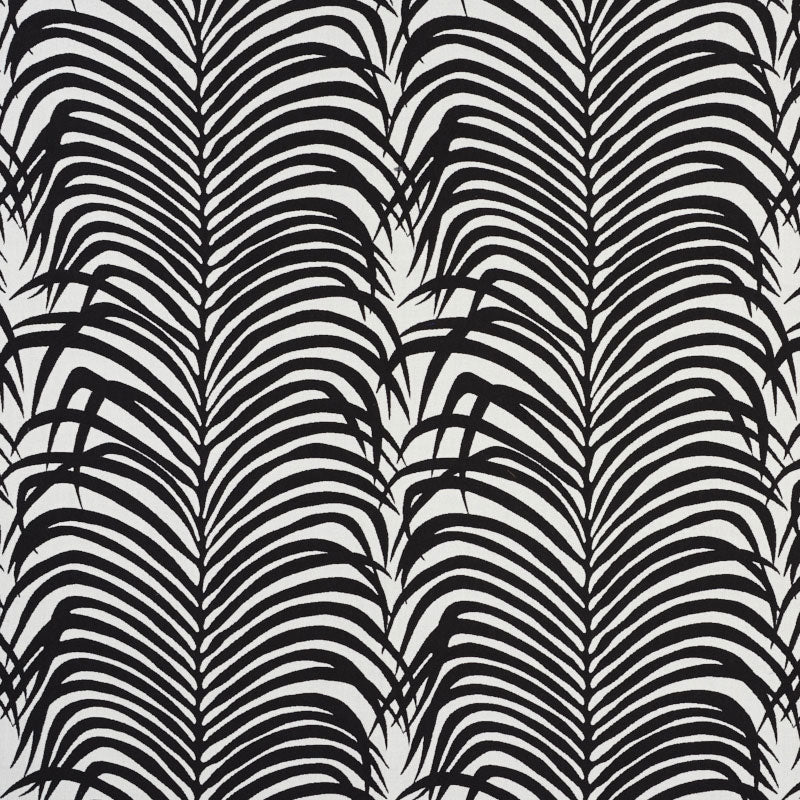 Zebra Palm Indoor Outdoor fabric in black color - pattern number 73173 - by Schumacher in the Indoor/Outdoor II: Prints &amp; Wovens collection