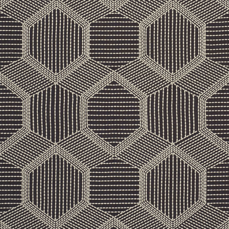 Tortuga Embroidery fabric in black color - pattern number 73202 - by Schumacher in the Au Naturel collection