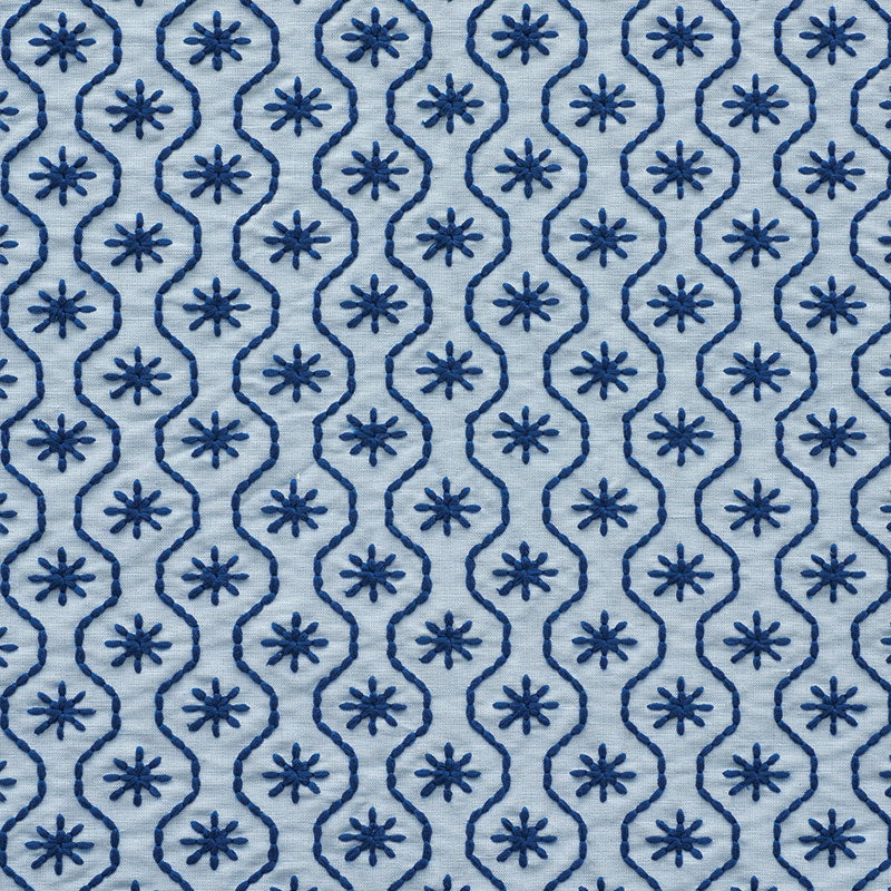 Gigi Embroidery fabric in blue color - pattern number 73492 - by Schumacher in the Happy Together collection