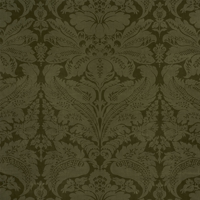 Cordwain Velvet fabric in olive color - pattern number 73951 - by Schumacher in the Cut &amp; Patterned Velvets collection