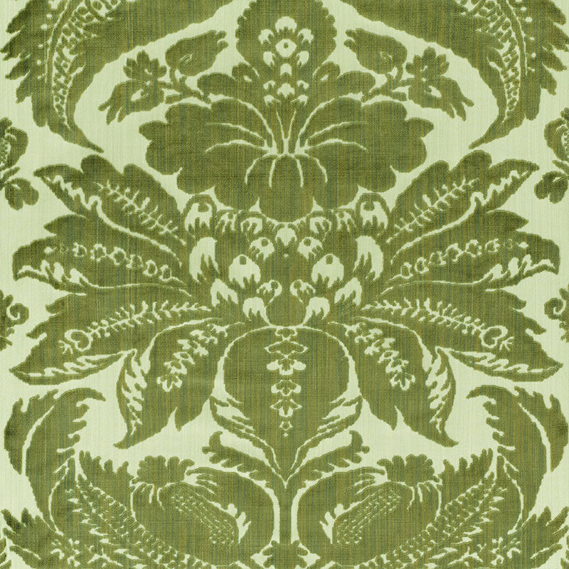 Pavia Silk Velvet fabric in olivine color - pattern number 73980 - by Schumacher in the Cut &amp; Patterned Velvets collection
