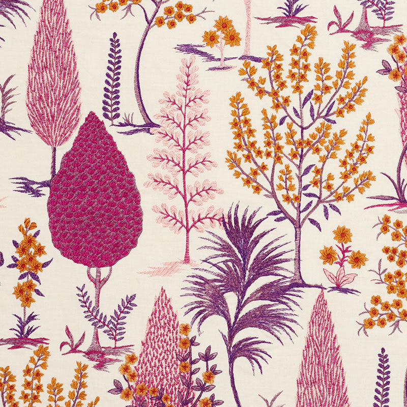 Pandora Embroidery fabric in aubergine color - pattern number 74171 - by Schumacher in the Palampore collection